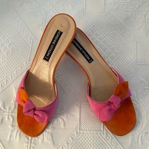 ADRIENNE VITTADINI PINK AND ORANGE SUEDE MULES